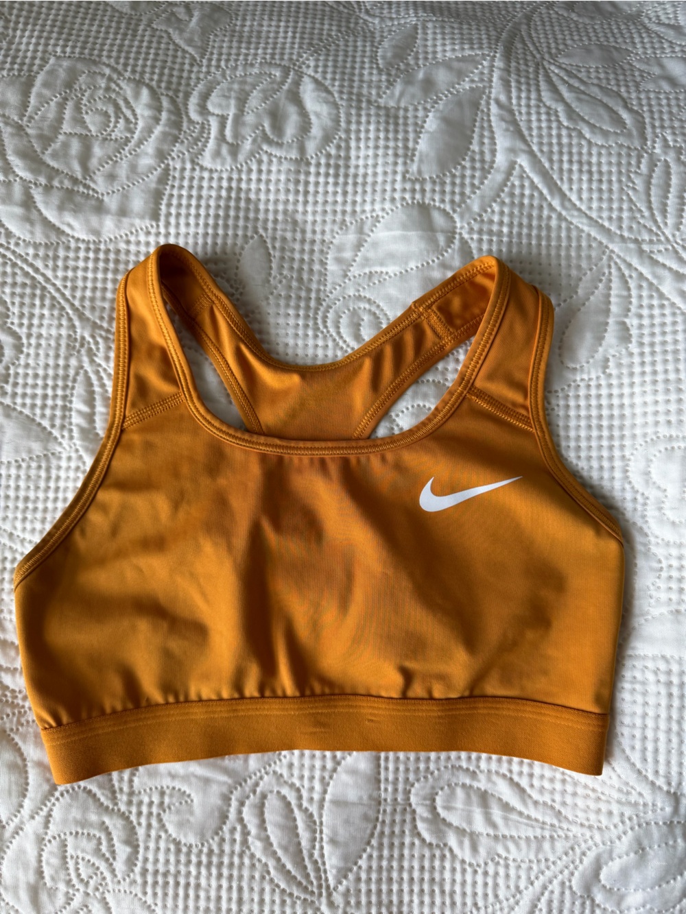 Nike Orange Girls' Sports Bra with White Swoosh